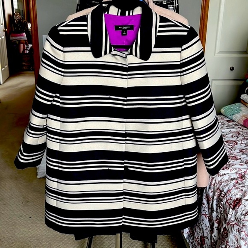 Ann Taylor navy cream stripe coat size small